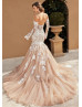 Strapless Lace Tulle Wedding Dress With Removable Sleeves